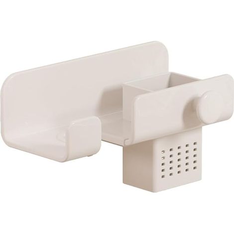 Wandmontierter Haartrocknerhalter Ohne Bohrlöcher. Haartrockner-organizer Fürs Badezimmer. Tragkraft 5 Kg (weiß, 24 X 10 X 7,4 Cm)