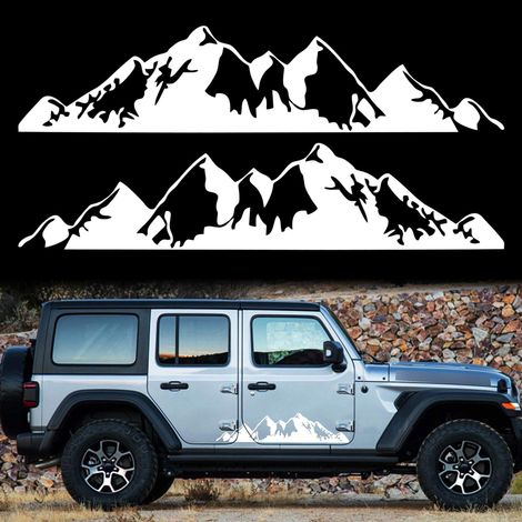 1 Paar 75 Cm Autoaufkleber Mit Bergmotiv, Seitentür, Karosserie, Schneeberge, Grafik, Vinyl-aufkleber, Dekoration Für Suv, Lkw, Geländewagen, Universelle Lange Größe (weiß)