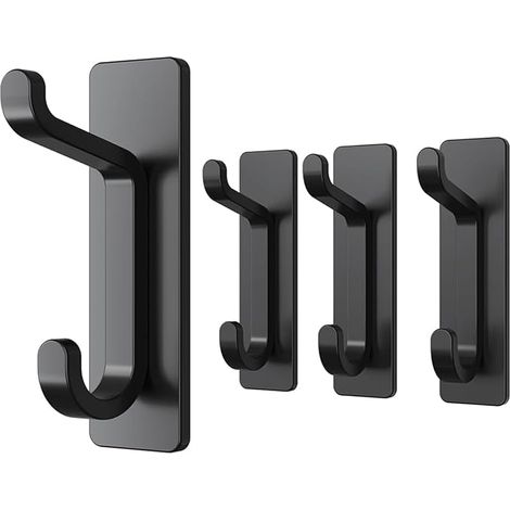 Selbstklebende Wandhaken, Handtuchhalter Für Bad Und Küche, Selbstklebende Garderobe, Wandzubehör, Kein Bohren Erforderlich, Wasserdicht, Rostfrei, Schwarz, P