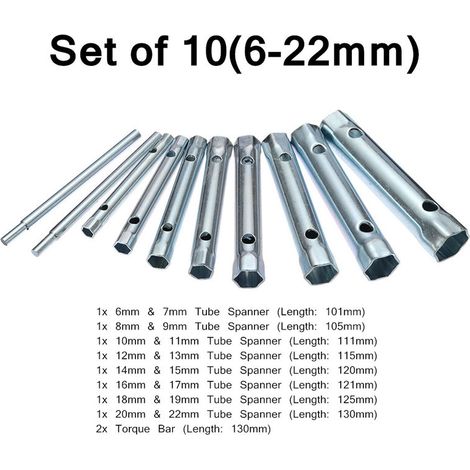 10-teiliges 6-22-mm-rohrschlüsselset, Zündkerzenschlüssel, Doppelrohrschlüssel (metrisch) Zum Verschrauben