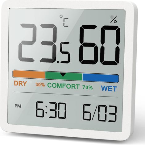 Digitales Temperatur- Und Feuchtigkeitsmessgerät Mit Uhr Für Innenräume