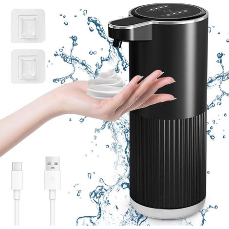Automatischer Schaumseifenspender, 400 Ml, Wandmontage, Batteriestandsanzeige, 4-stufig Einstellbare Schaummenge, Für Küche Und Bad, Schwarz