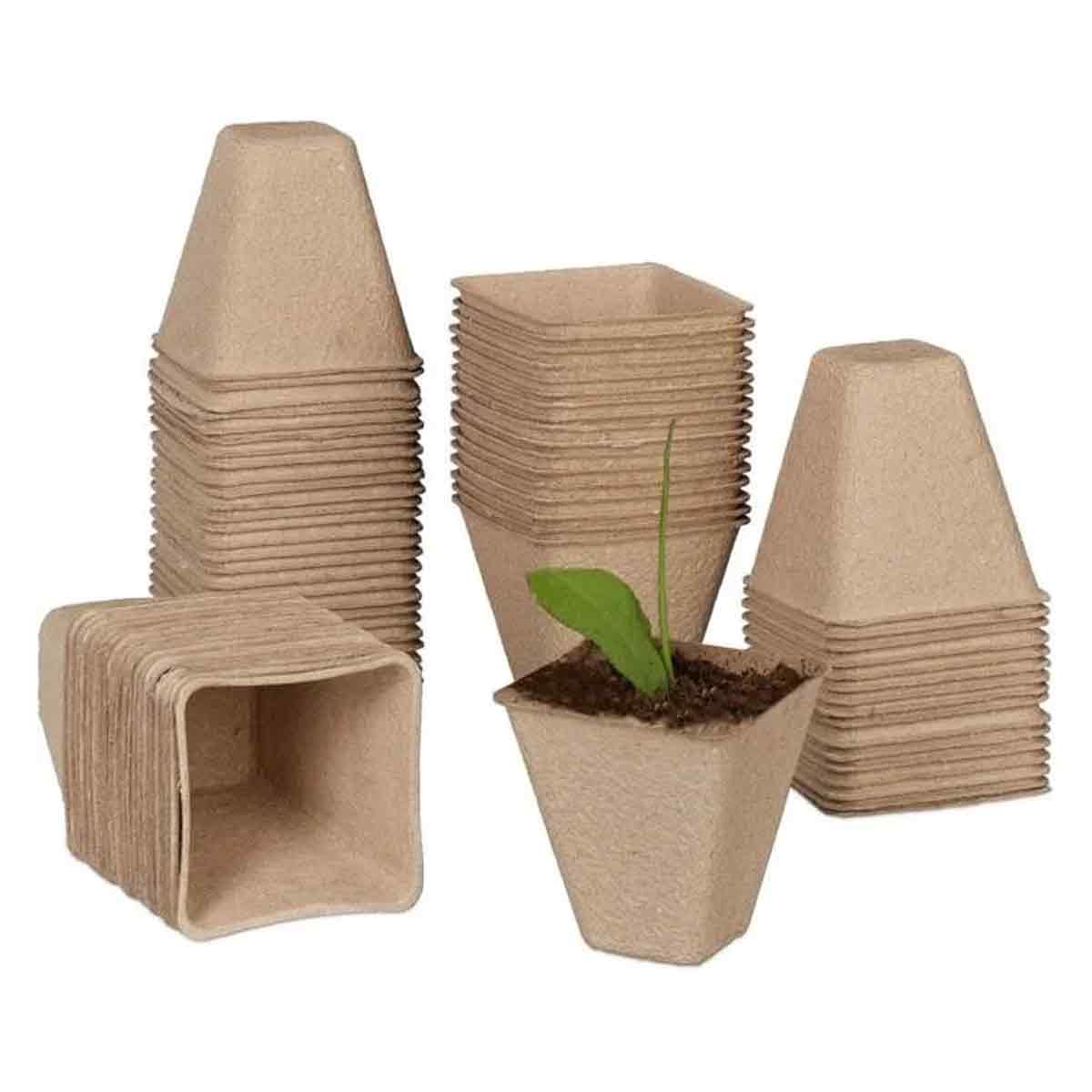 Biologisch Abbaubare Anzuchttöpfe, Praktische 50er-packung, Quadratisch, 8 X 8 X 8 Cm, Papiertöpfe, Natürlich