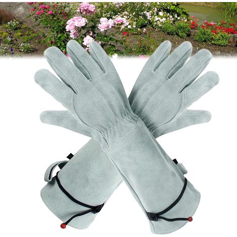 Gartenhandschuhe, Atmungsaktive Gartenhandschuhe: Rosenhandschuhe, Atmungsaktive Dornenfeste Handschuhe, Verstellbare Bündchen, Lange Arbeitshandschuhe Aus Rindsleder Für Garten- Und Haushaltsarbeiten