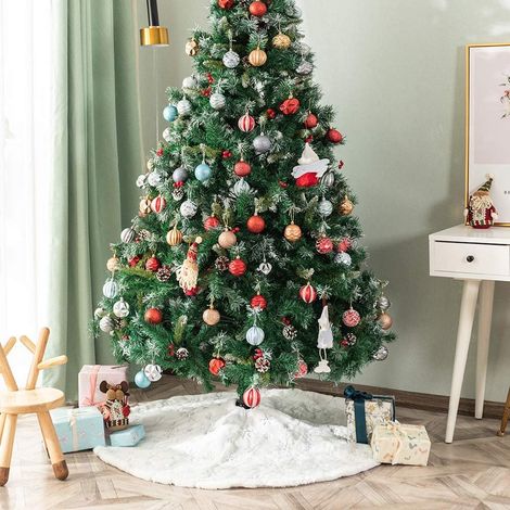 Weihnachtsbaumdecke Aus Kunstfell Mit Goldener Schneeflockenstickerei, Silbernen Pailletten, 78 Cm