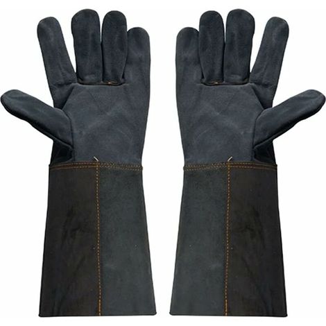 Echte Leder-schweißerhandschuhe Für Grillabende. Langärmlige Schutzhandschuhe Gegen Ermüdung. Länge 38 Cm.