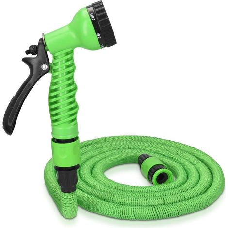 Aiducho Gartenschlauch – 7,5 M Langer, Ausziehbarer Gartenschlauch Mit 7 Funktionen Und Spritzpistole – Flexibler Und Einziehbarer Schlauch Für Gartenarbeit, Rasen, Pflanzen Und Blumen