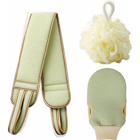 Das Dreiteilige Set Aus Badetüchern Und Peeling-badebällen Für Den Rücken Sorgt Für Ein Natürliches Peeling Und Eine Gründliche Reinigung Des Rückens.