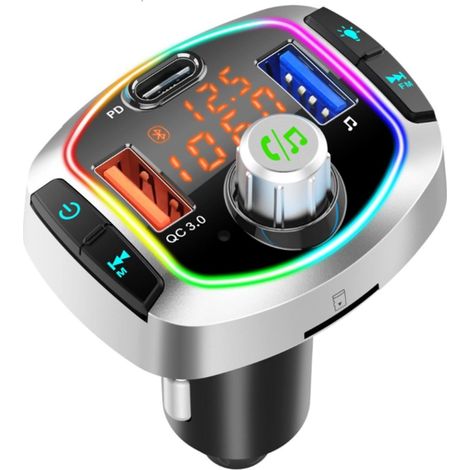 Bluetooth-fm-transmitter, 7-farbige Led-bluetooth-5.0-autoradio-adapter-mp3-player-kit