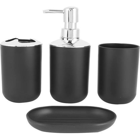 Set Mit 4 Badezimmeraccessoires, Bestehend Aus Seifenspender, Waschbecher, Seifenschale, Zahnbürsten- Und Zahnpastahalter (schwarz)