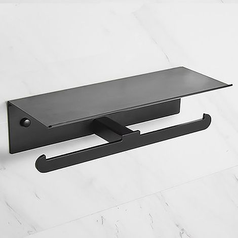 Doppelter Toilettenpapierhalter Mit Geräumiger Ablagefläche, Selbstklebender Wandhalter Aus Aluminium Für Badezimmer, 34 Cm, Schwarz