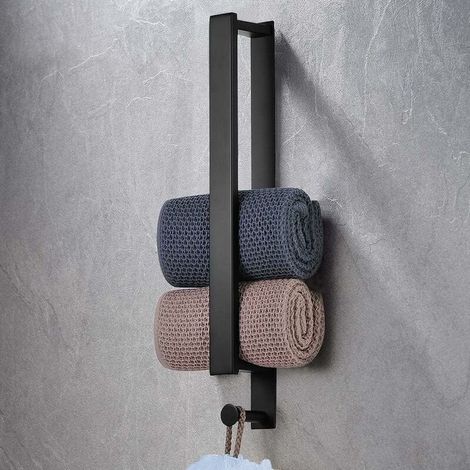 Badezimmermöbel, Handtuchhalter Ohne Bohren, Handtuchhalter Aus Edelstahl, Selbstklebender Badehandtuchhalter, Gästehandtuchhalter 40 Cm (schwarz)