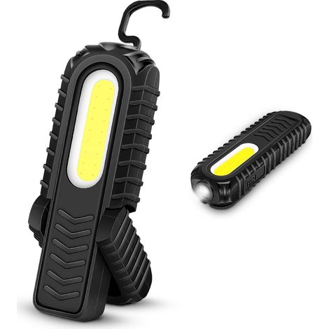 Wiederaufladbare Arbeitsleuchte, Superheller 5-w-cob-led-flutlichtstrahler Und 3-w-led-taschenlampe Mit Verstellbarem Stativ, Haken Und Magnetfuß, Inspektionsleuchte Für Werkstatt, Auto Und Notfallein