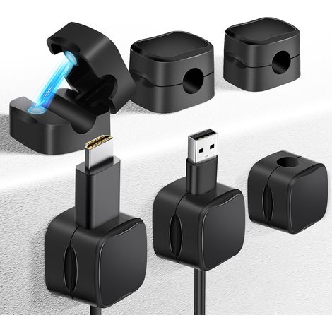 Kabelmanagement-clips, 6-teiliges Set, Magnetischer Kabelorganizer Mit Klebefläche Für Schreibtisch, Büro, Nachttisch, Ladekabel, Audiokabel, Schwarz