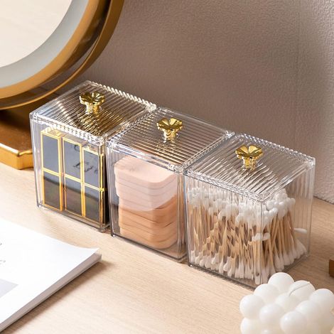 3-teiliger Wattepad-spender Fürs Badezimmer, Transparente Acrylbox Für Wattestäbchen, Aufbewahrung Für Kosmetikartikel, Wattebällchen Und Pads