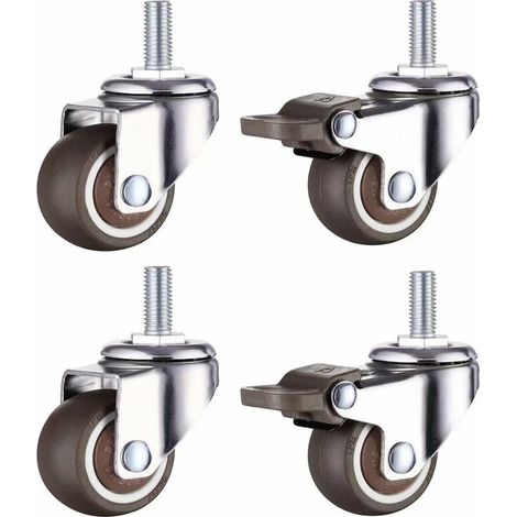 Set Mit 4 Kleinen Möbelrollen - 50 Mm - Weicher Tpe-gummi (2 Stück Mit Bremse) (50 Mm)
