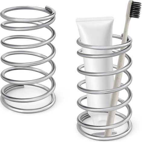 Set Mit 2 Federförmigen Zahnbürstenhaltern Aus Stahl Für Badezimmer, Make-up Und Zahnbürsten