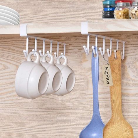 2er-set Haken Zur Aufbewahrung Von Tassen, Weingläsern, Küchenutensilien, Krawatten, Gürteln Und Schals – Hängehaken Für Unter Schränke, Kein Bohren Erforderlich, Weiß