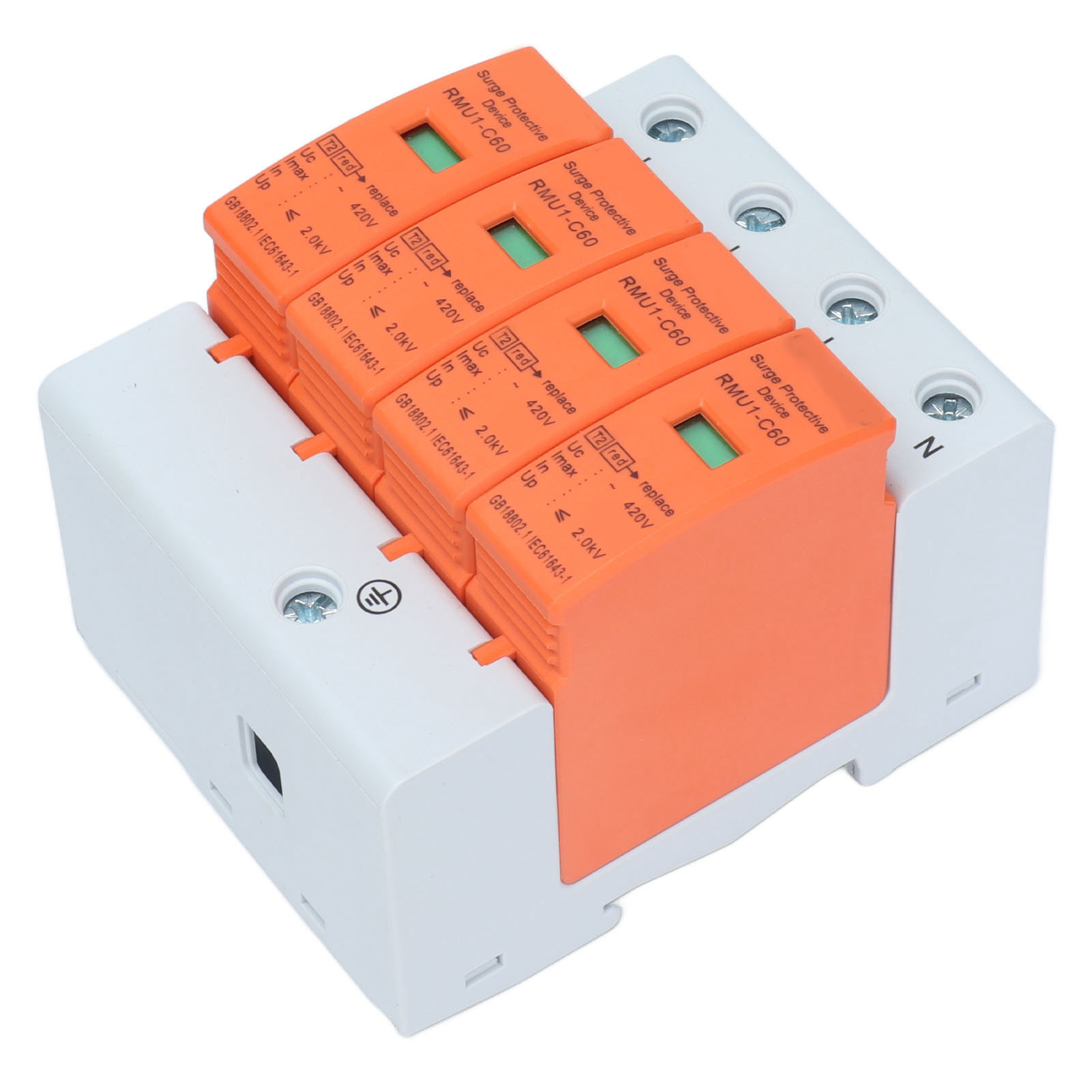 4-poliger Din-schienen-überspannungsschutz Ac 420v Rmu1-c60 Imax 60ka
