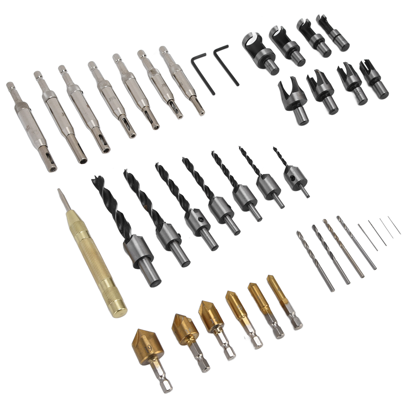 Set Aus Holzbohrern Mit Fase, Klauenform, Sechskantschaft Und Senkbohrern Mit Zentrierspitze