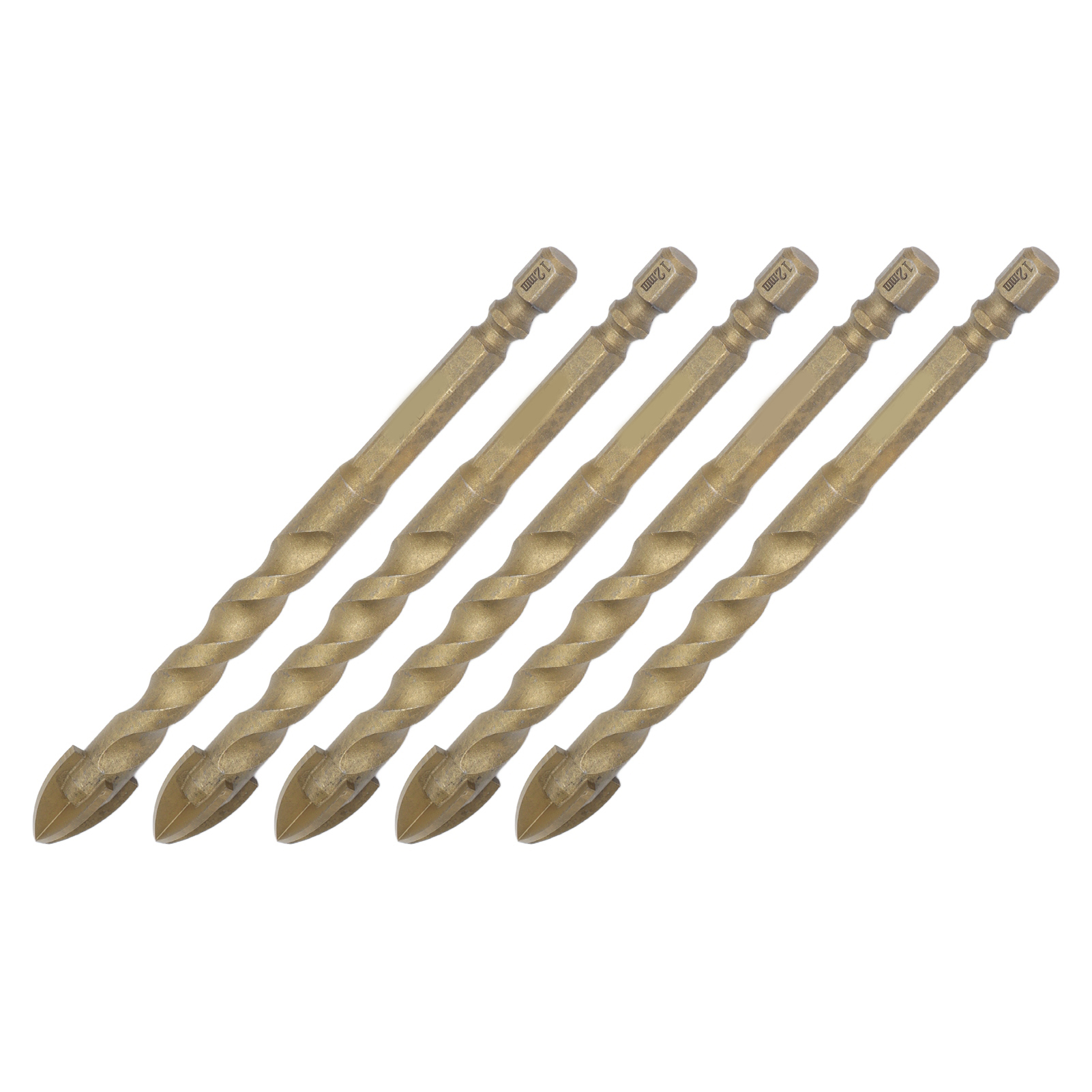 5-teiliges Hartmetall-kreuzspitzenbohrer-set, 1/4"-sechskantschaft, Für Glas, Keramik, Marmor, 12-mm-loch