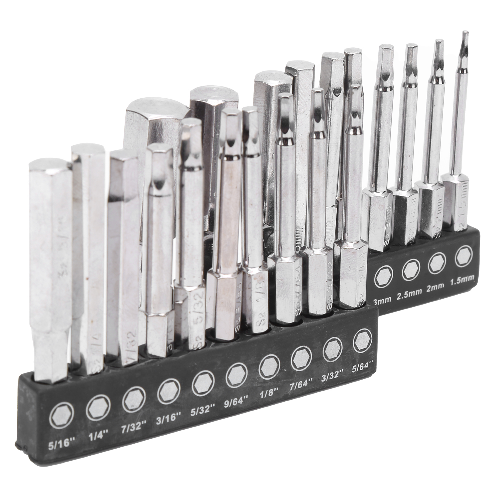 Set Mit 20 Präzisions-sechskantschraubendreherbits, Chrom-vanadium-stahl, 60 Mm, Mit 2 Schutzhüllen