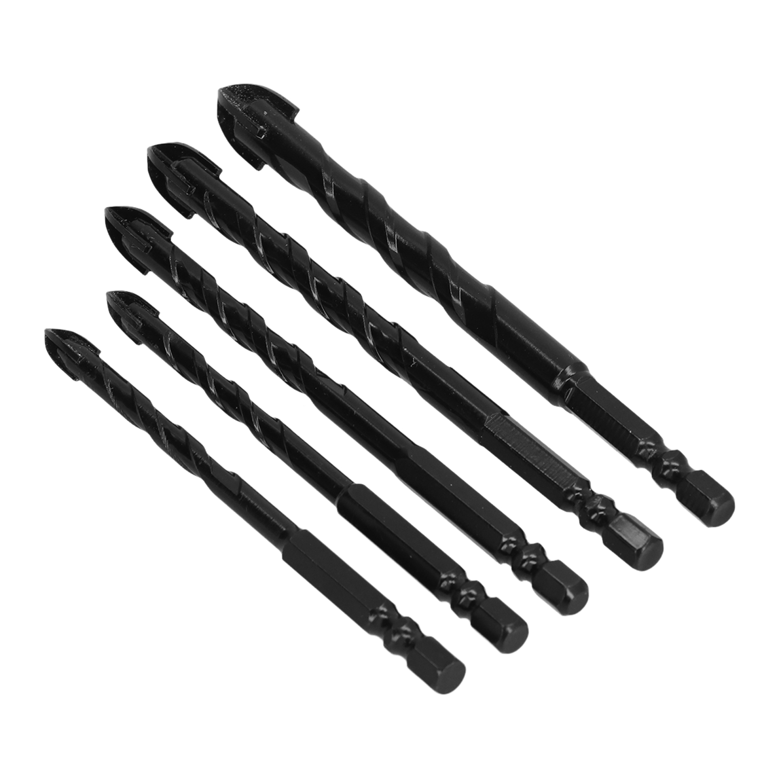 Set Mit 5 Hartmetall-kreuzkopfbohrern Mit Sechskantschaft Für Fliesen, Beton, Glas, Schwarz