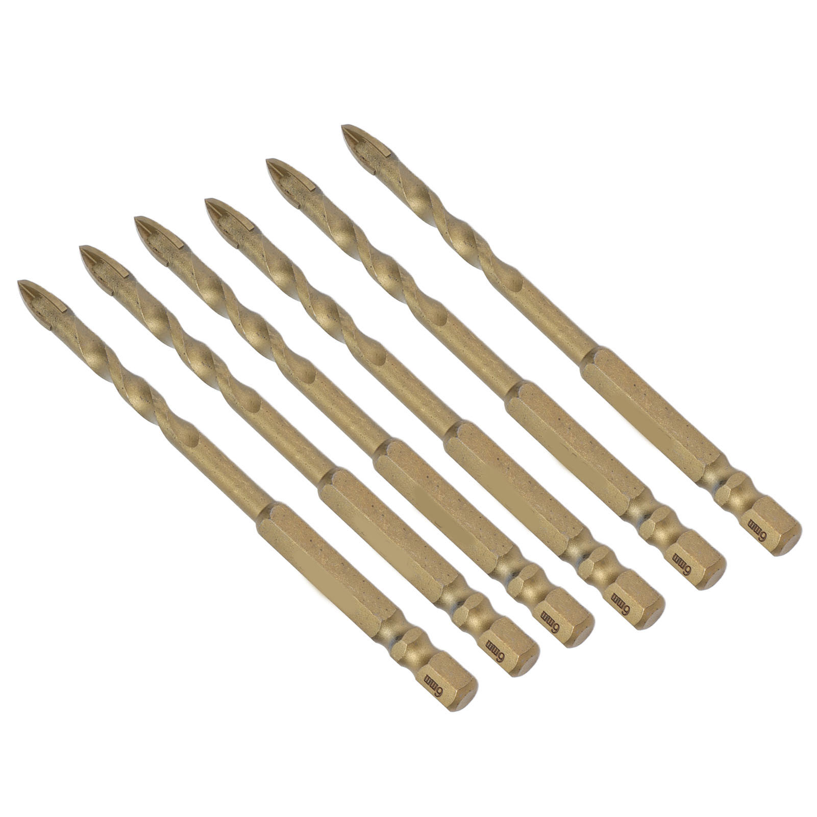 10-teiliges Hartmetall-kreuzbohrer-set, 1/4"-sechskantschaft, 6 Mm Bohrung, Für Keramik, Marmor Und Glas, Kupferfarben