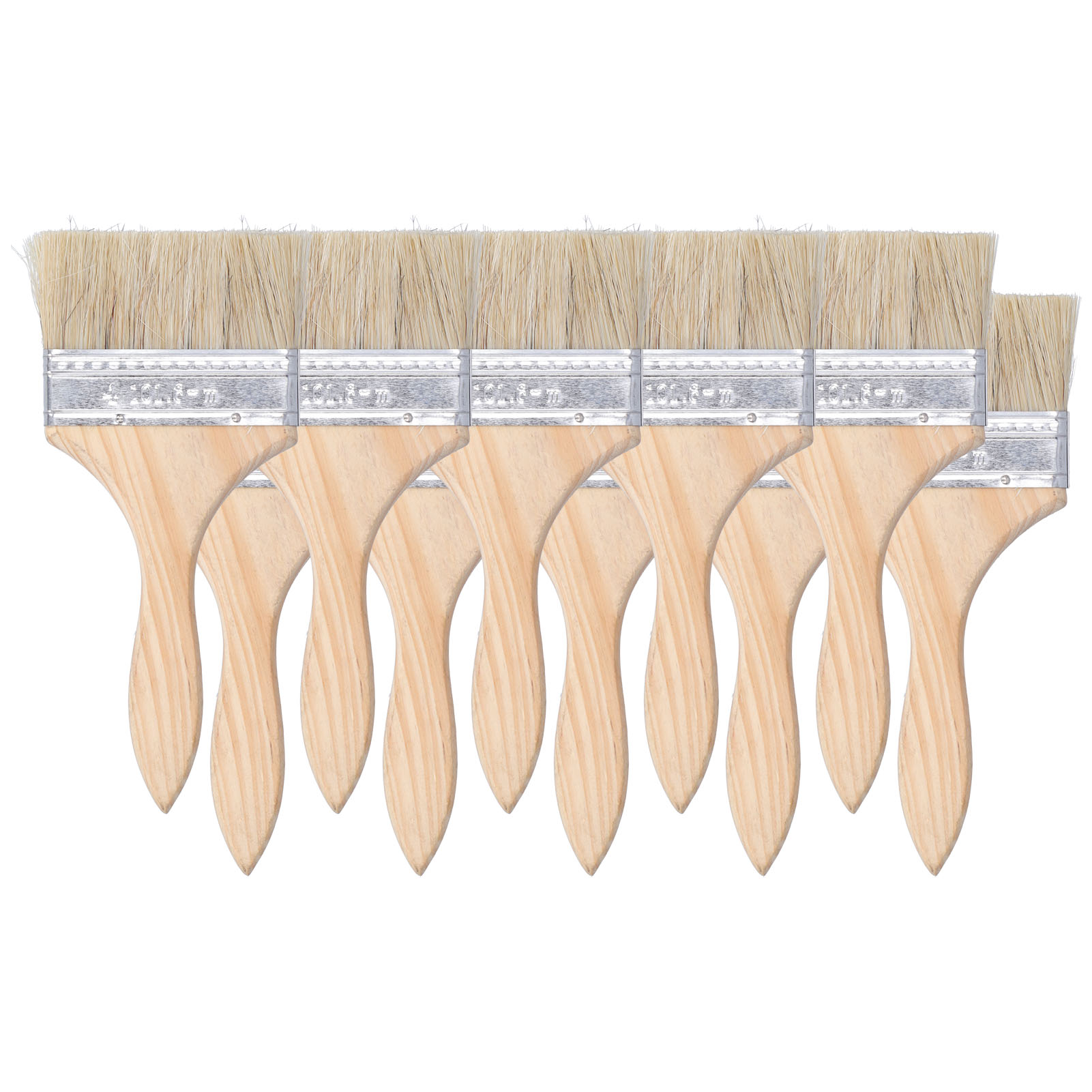 Set Aus 10 Breiten, Flachen Pinseln Mit Holzgriffen Und Synthetischen Borsten Zum Malen Und Reinigen.