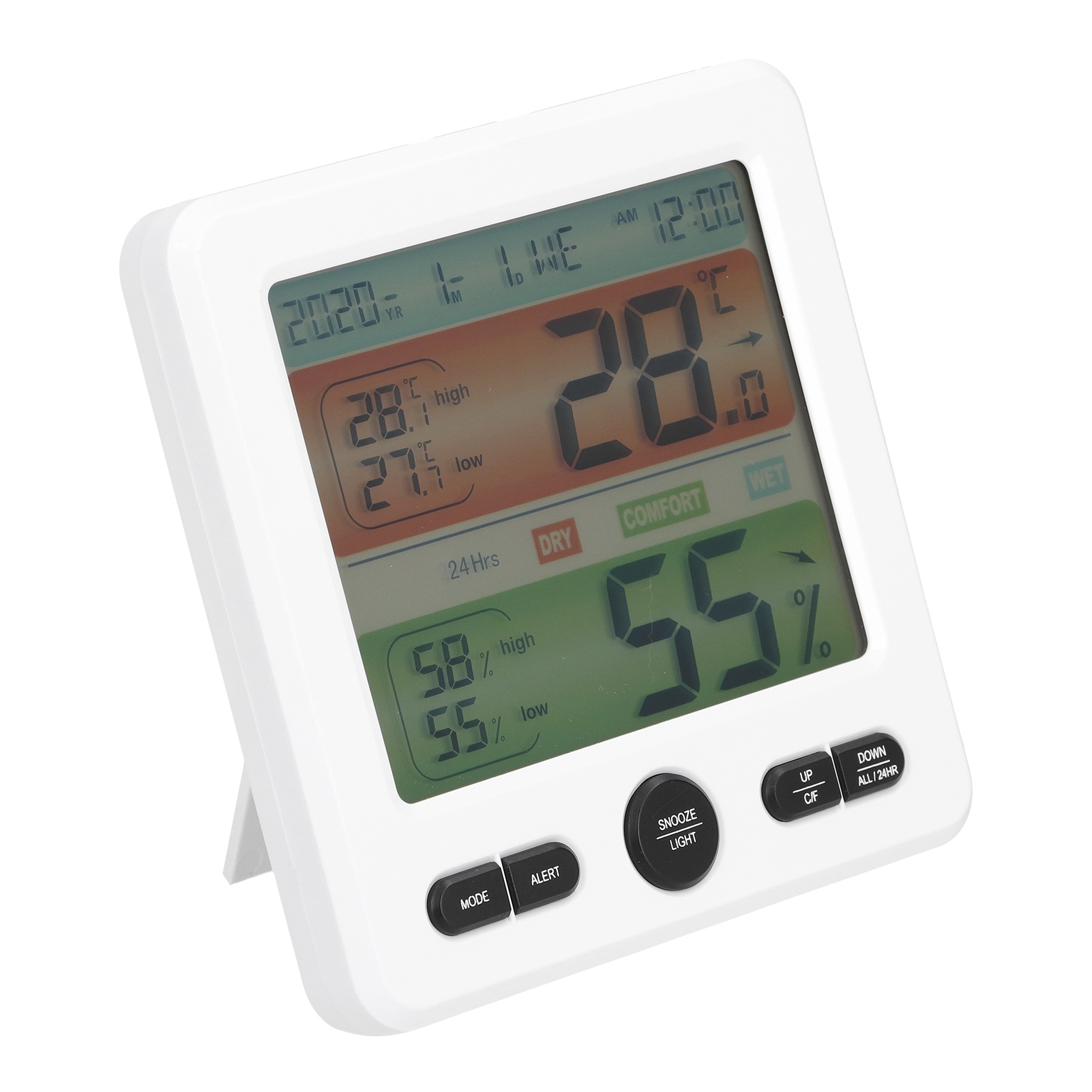 Ts-6211 Weißes Digitales Thermometer-hygrometer Mit Uhr Und Großem Lcd-display Für Den Innenbereich