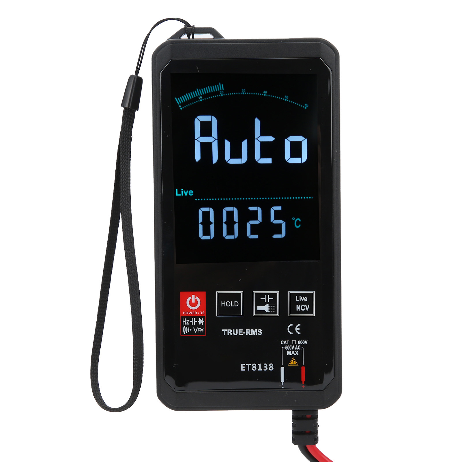 Et8138 Digitales Multimeter Mit 6000 Zählern, Touchscreen, Gleich-/wechselspannungs-/frequenz-/temperaturmessgerät Mit Alarmfunktion