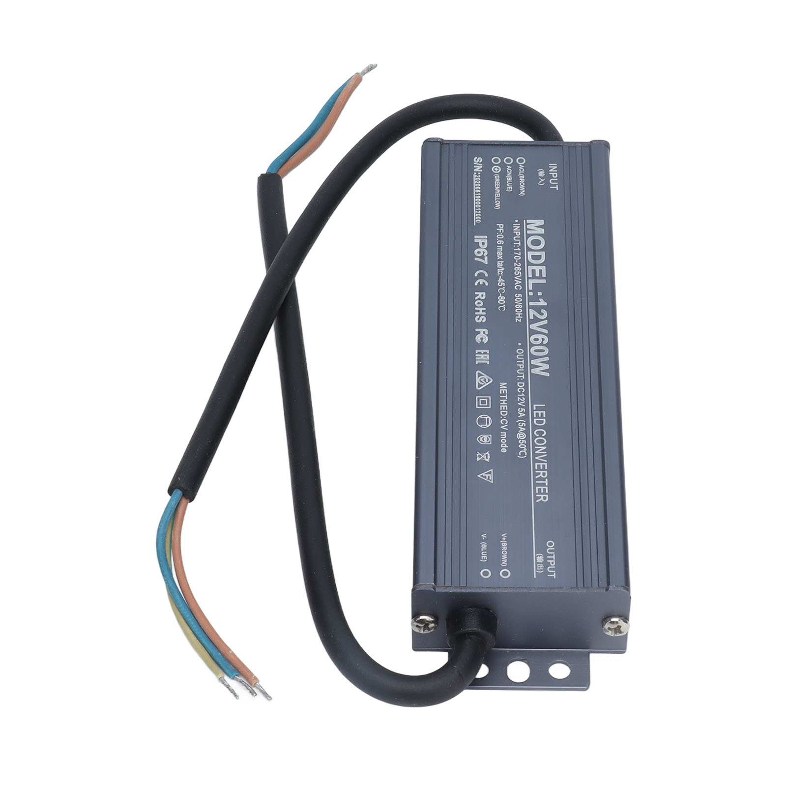 12v 60w Led-netzteil, Ip67 Wasserdichter Transformator, 5a Konstantspannungstreiber, Ac170-265v