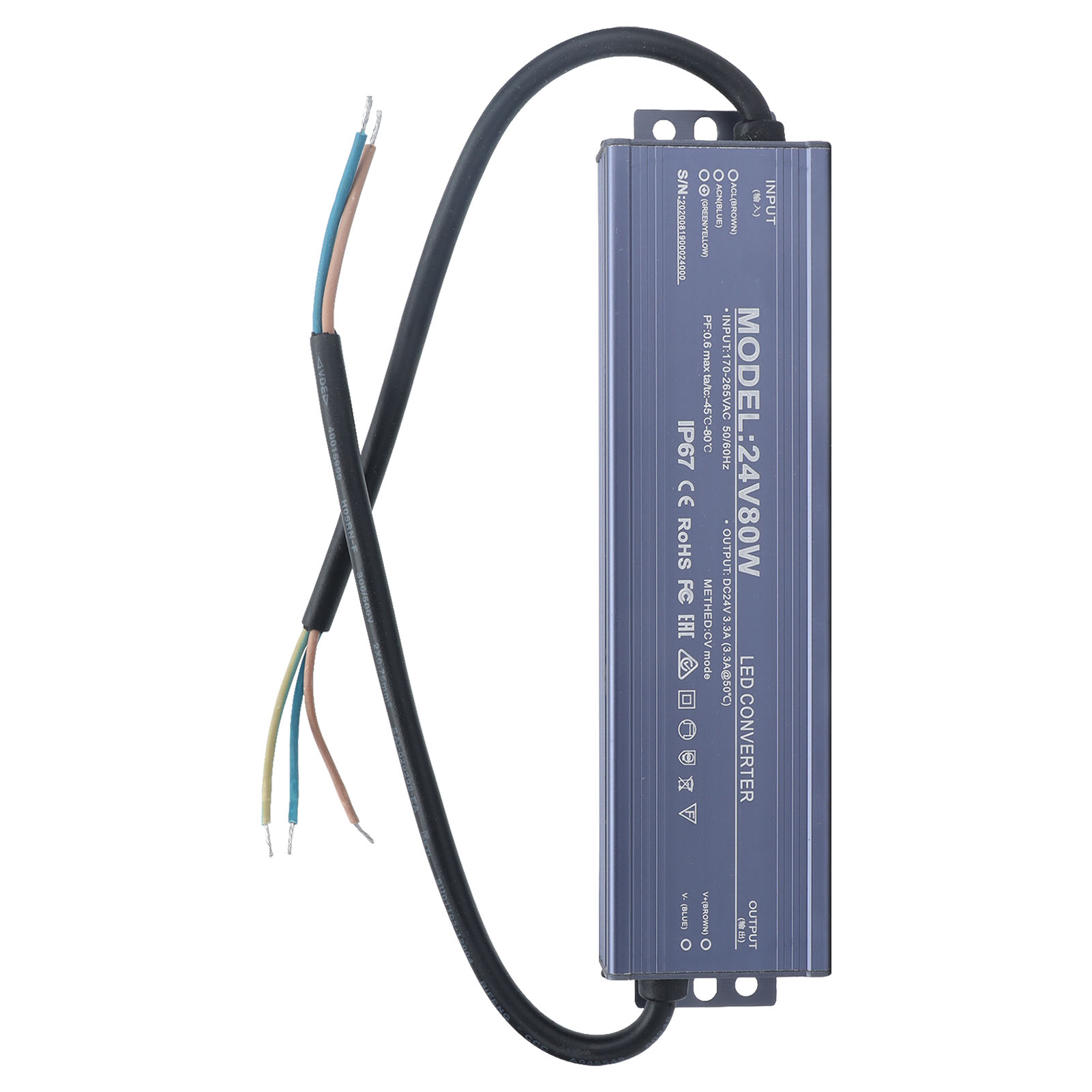 Ip67 Wasserdichtes Led-netzteil, 24v 3,3a Konvertertransformator, Ac170-265v Eingang, Spannungsregler Für Led-streifen