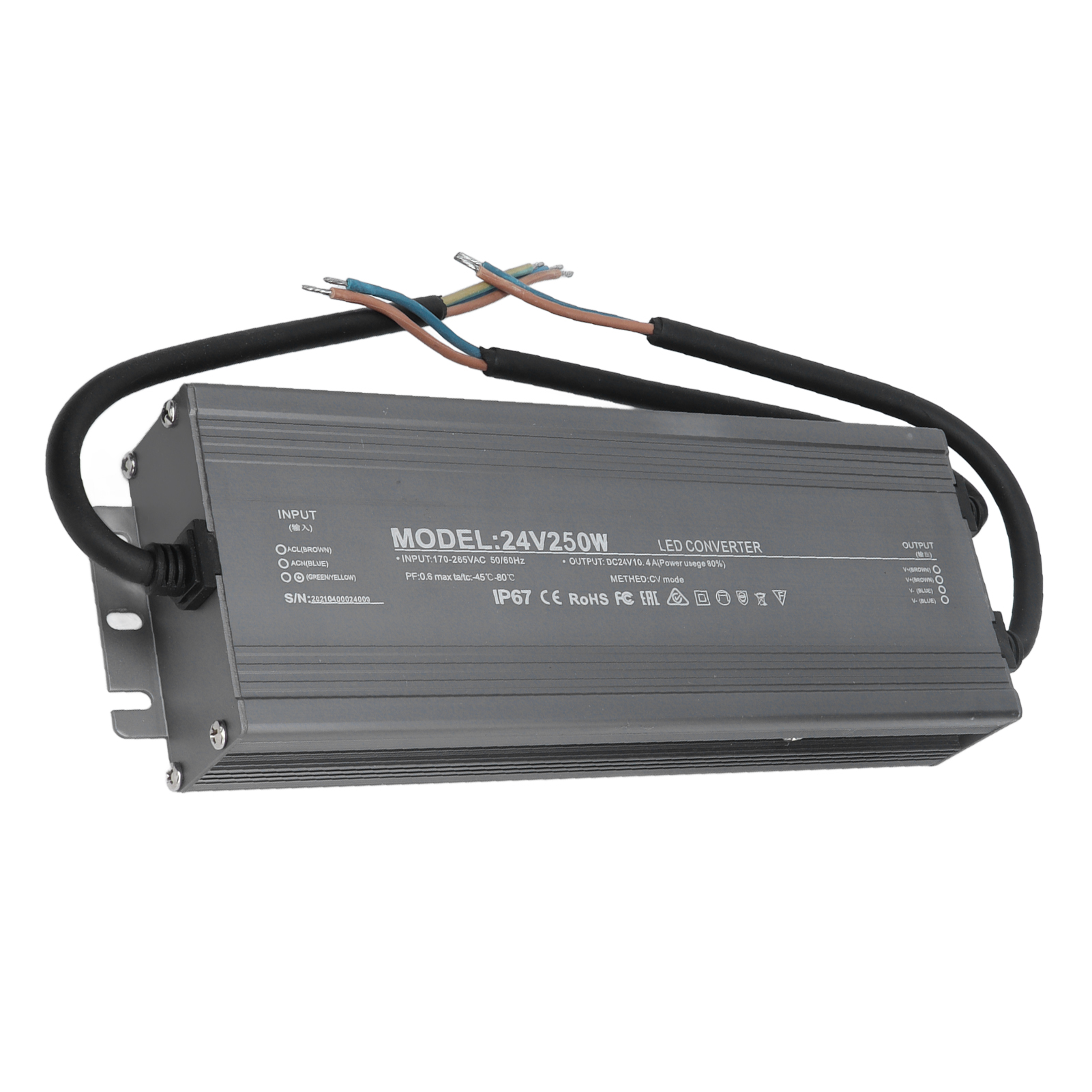 250-w-led-netzteil (ip67, Wasserdicht), 24-v-10,4-a-transformator, Ac 170–265 V Konstantspannung Für Led-streifen