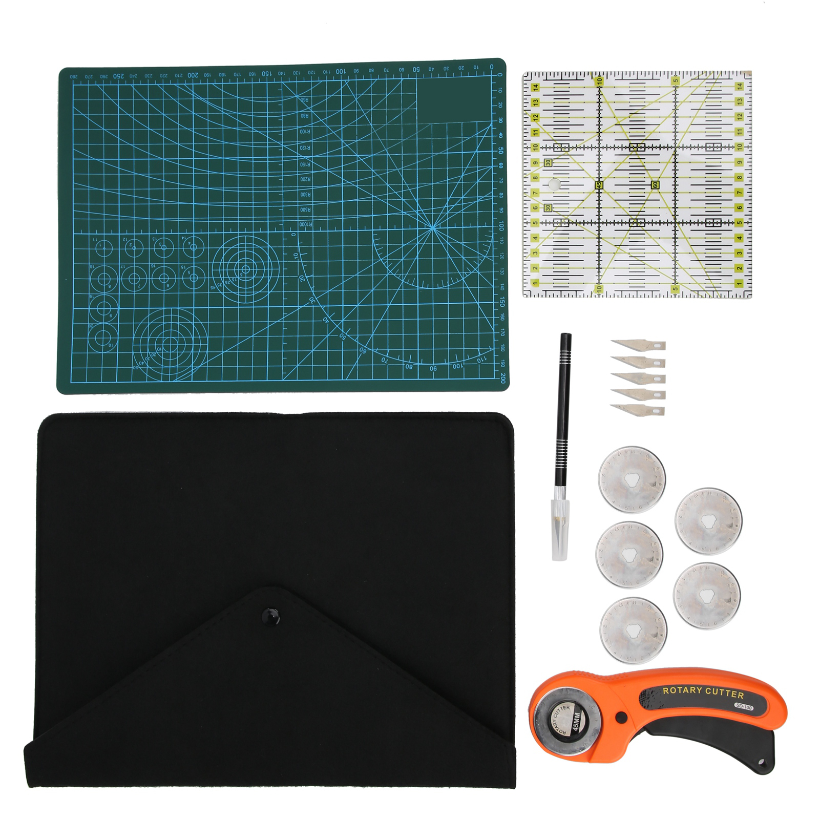 Lederschneidset Mit Rotationsmesser, Gravierwerkzeug, Schnitzmesser, Patchwork-lineal, Komplettes Set