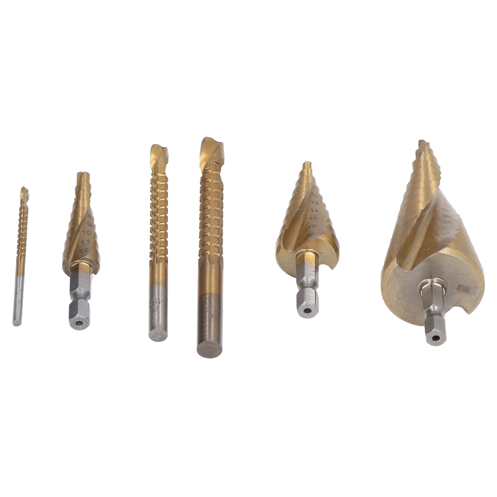 Set Mit 6 Stufenbohrern Mit Spiralnut, Sechskantschaft, Hss-titanbohrer Für Holz