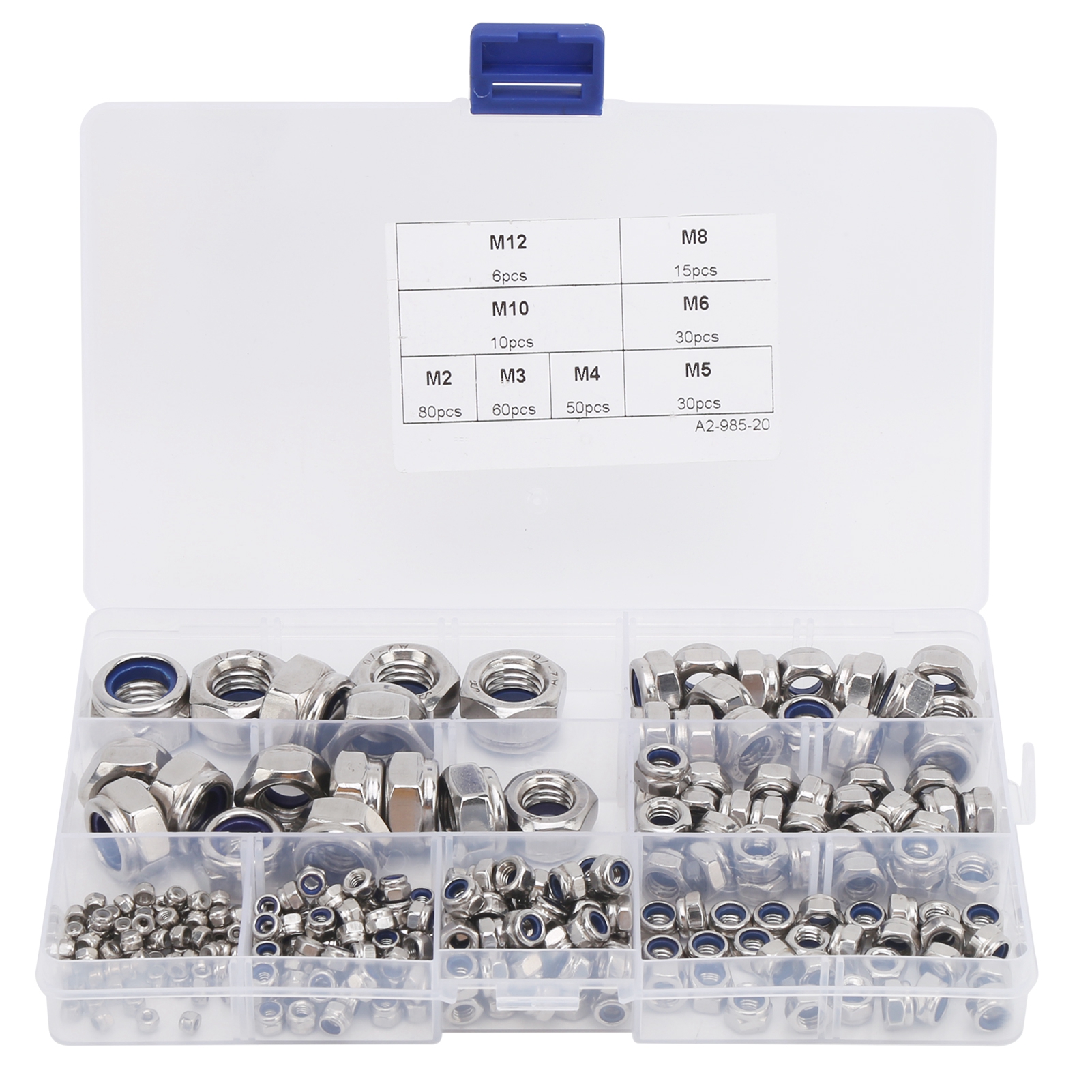281-teiliges Selbstsicherndes Mutternset Aus Edelstahl 304 Mit Anti-lockerungs-nylon-ummantelung