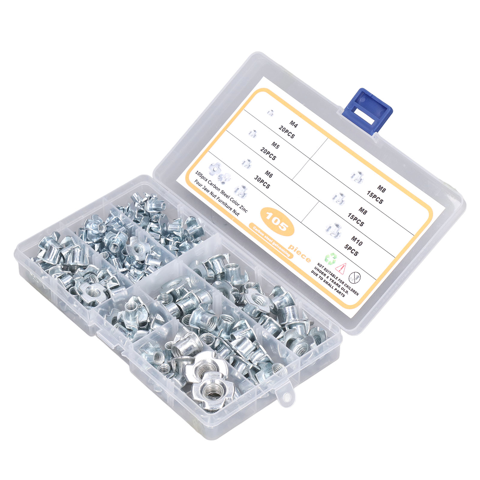 Packung Mit 105 T-muttern M4-m10, Verzinkter Stahl, Sortiment Für Heimwerker Und Wartungsarbeiten