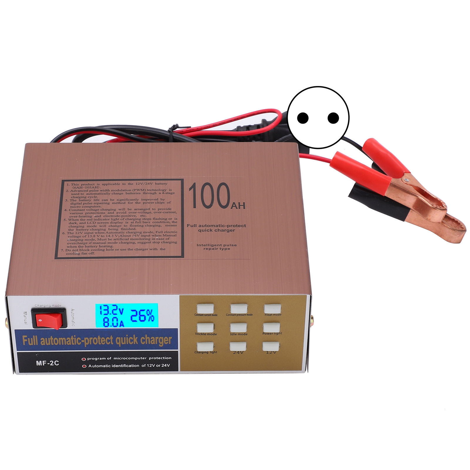 Intelligentes 220-w-ladegerät Für 12-v- Und 24-v-auto- Und Motorradbatterien, Netzteil Mf-2c, 250-v-eu-stecker