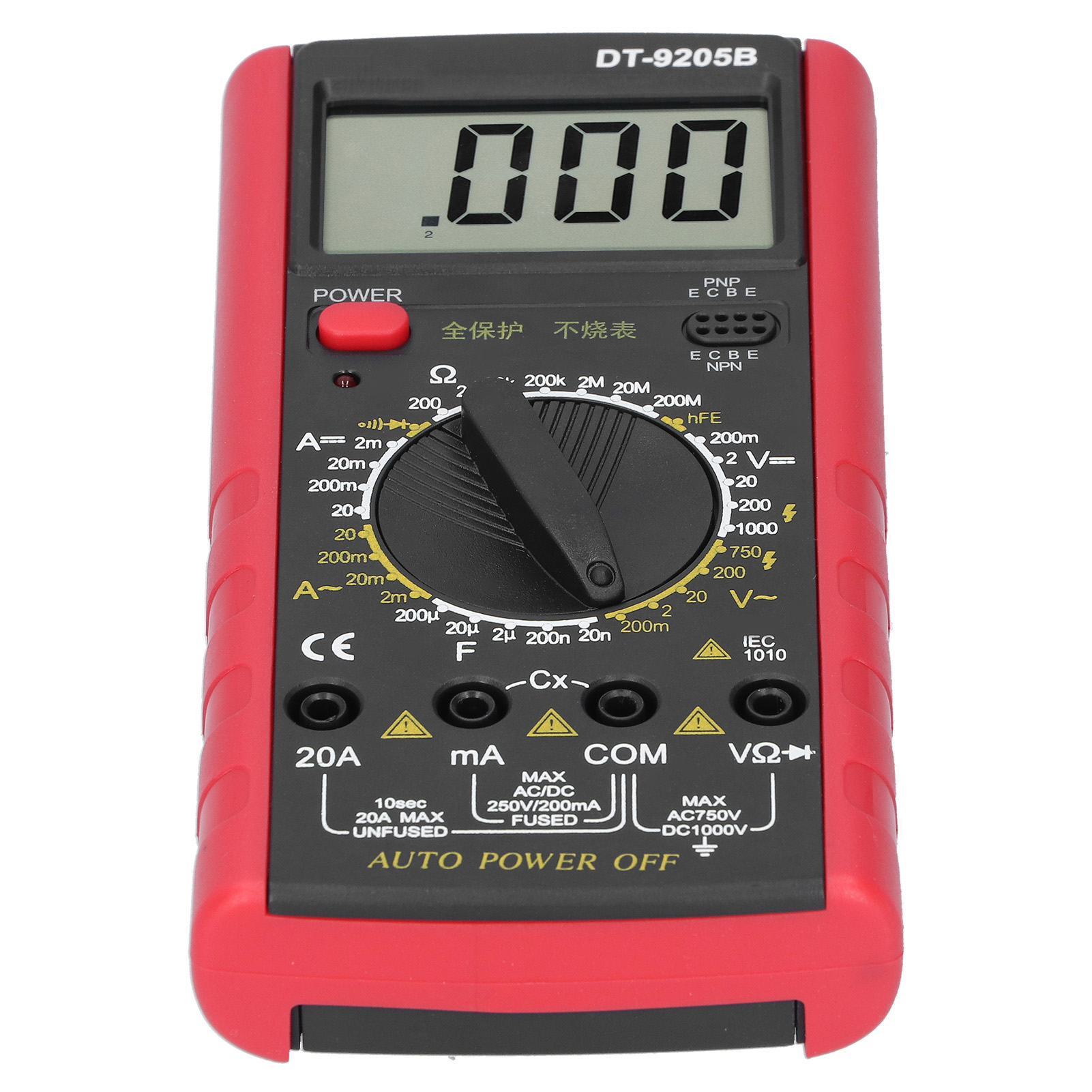 Dt9205b Hochpräzises Ac/dc-digitalmultimeter Mit Digitalanzeige, Überlastschutz, Summer, Voltmeter, Amperemeter, Rot Und Schwarz