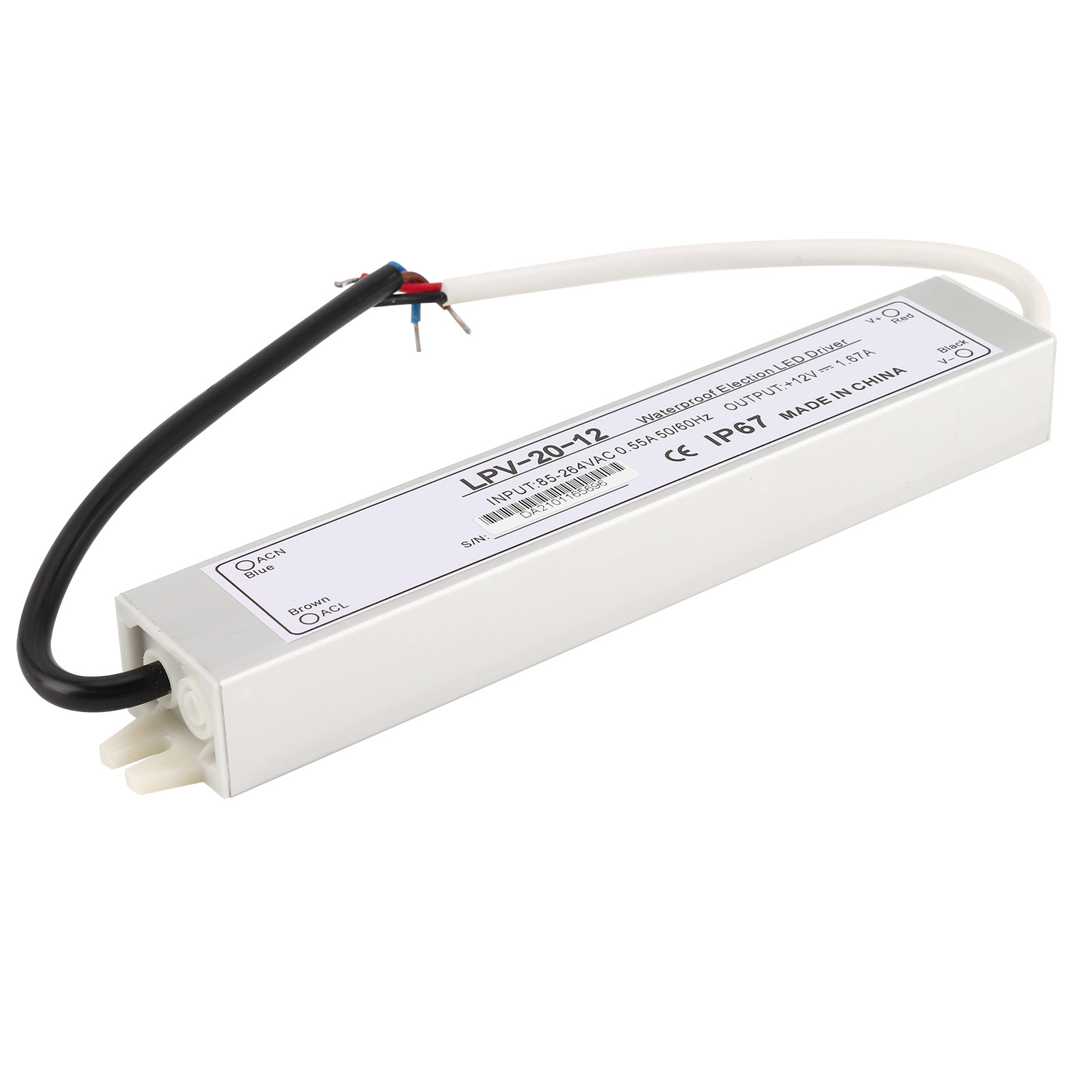Berm 20w 12v Dc Wasserdichter Led-treiber-transformator, Ip67 Wasserdichtes Aluminium