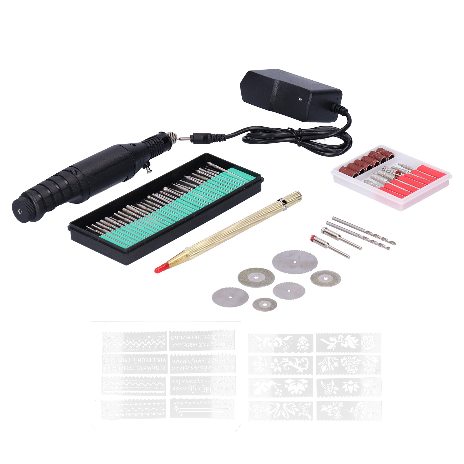 70-teiliges Elektrisches Gravierset, Mini-stiftbohrmaschine Mit Variabler Drehzahl, Eu-adapter 100–240 V