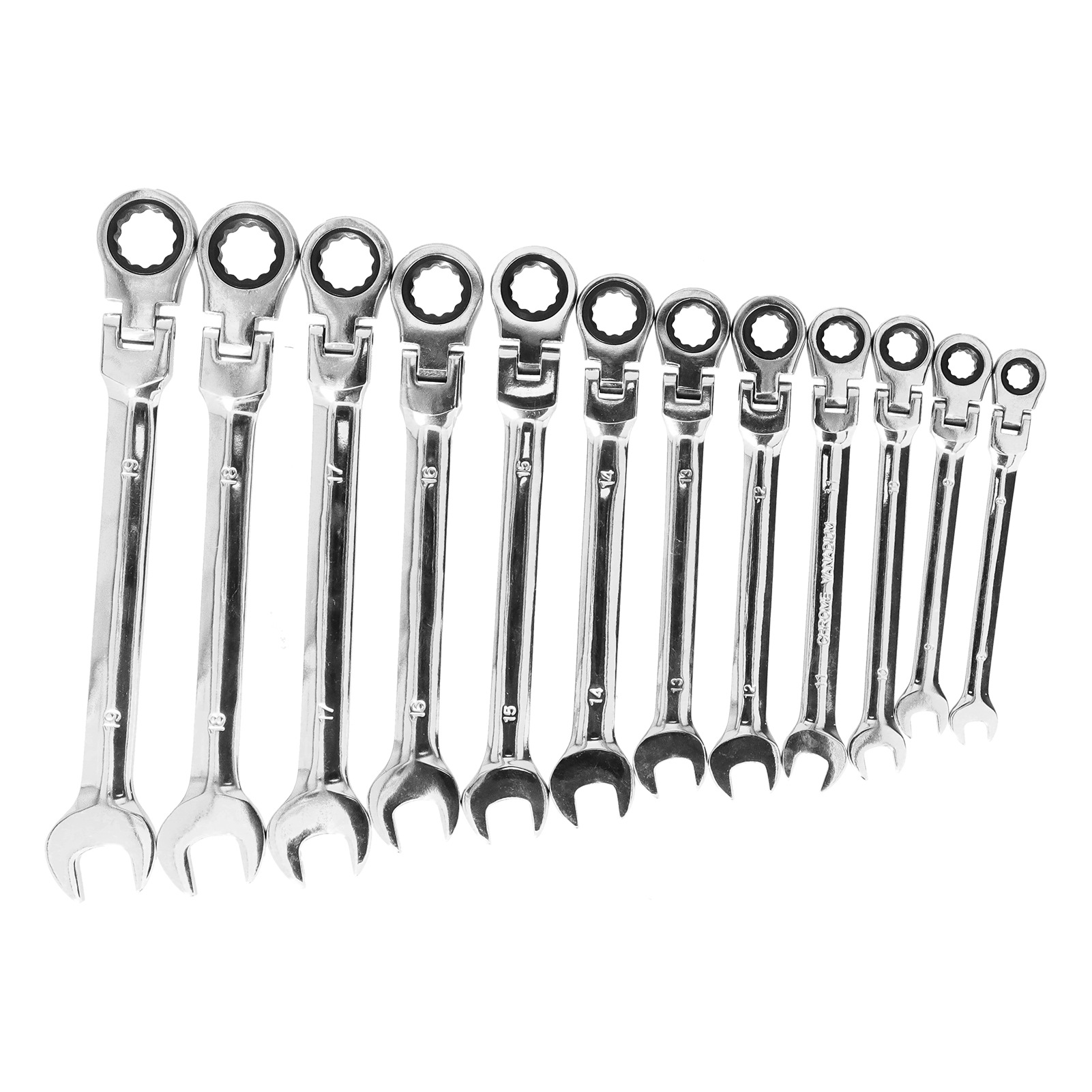 12-teiliger Flexibler Ratschenschlüsselsatz, Crv Metrischer Kombinationsschlüsselsatz 8–19 Mm, Mit Luxuskoffer