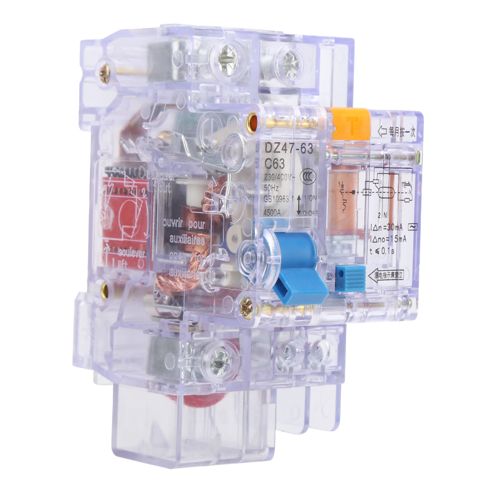 Modularer Transparenter Leistungsschalter Mit Differenzialschutz Dz47le-63 C63 1p+n 663a 230v400v