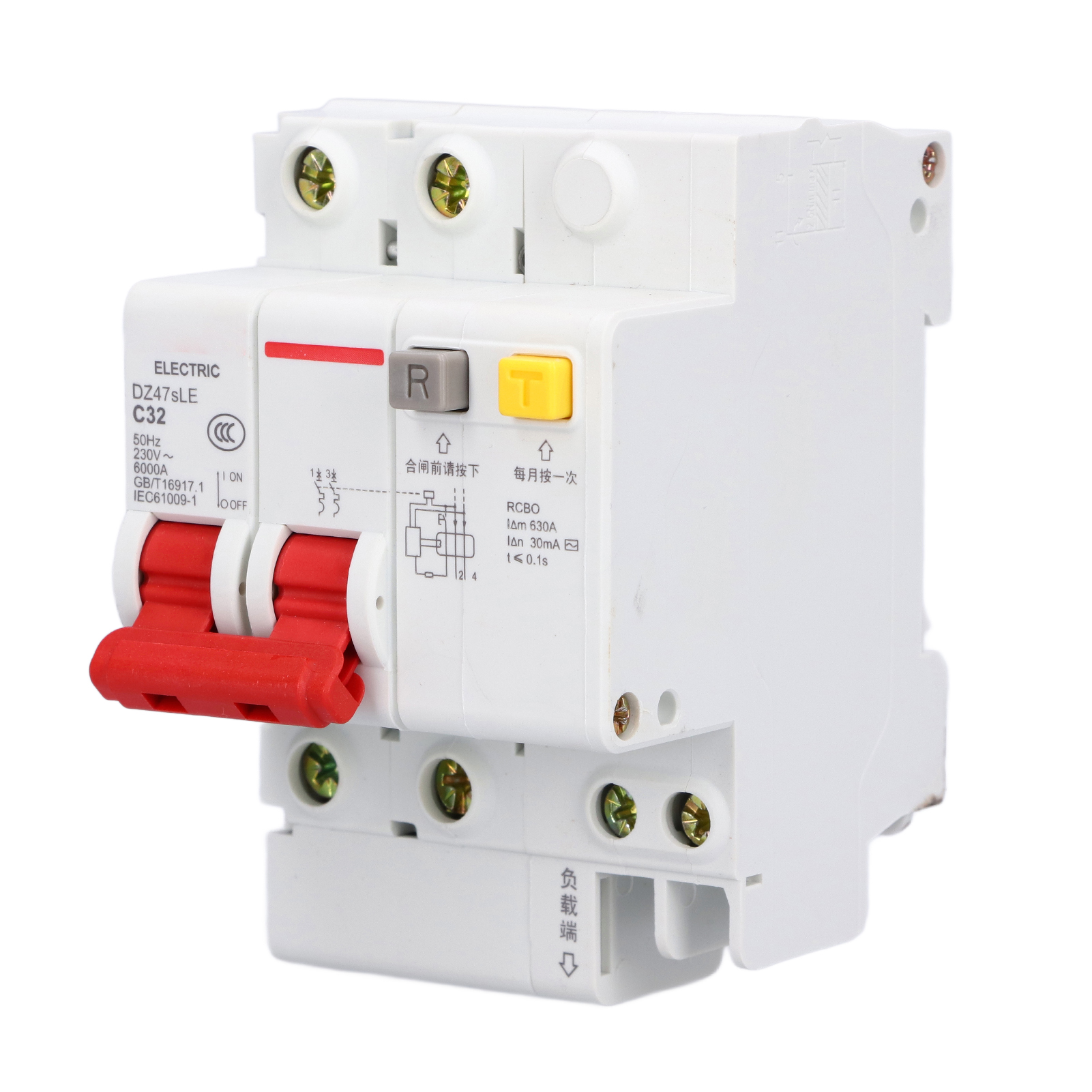 2-poliger Modularer Fehlerstromschutzschalter Für Din-schienenmontage, 230 V, 32 A, Dz47sle C32