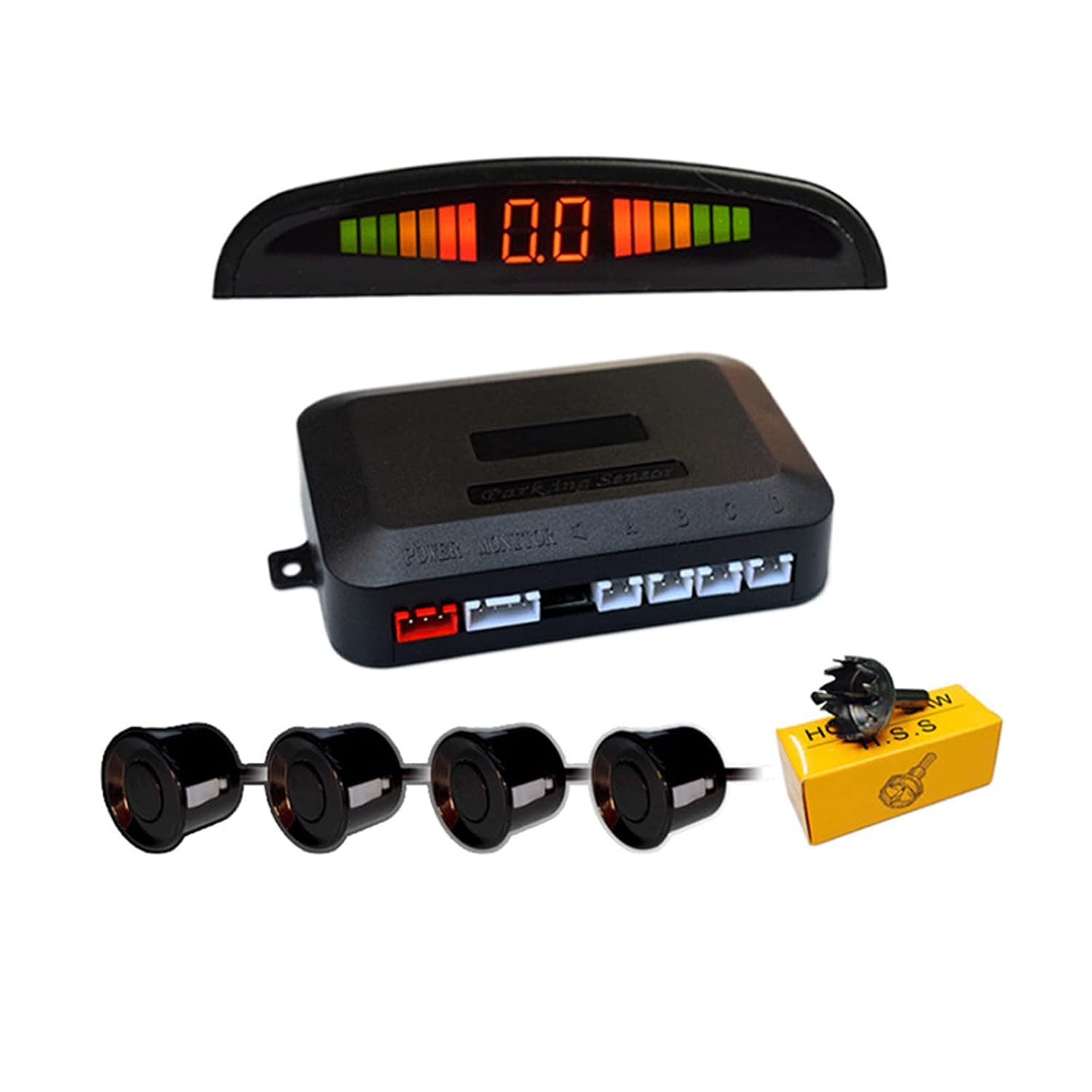 Einparkhilfe-set, 4 Rückfahrsensoren Mit Led-anzeige, Akustischem Rückfahralarm, 2,5 M Sensorkabel Für Pkw, Transporter, Suv (schwarz)