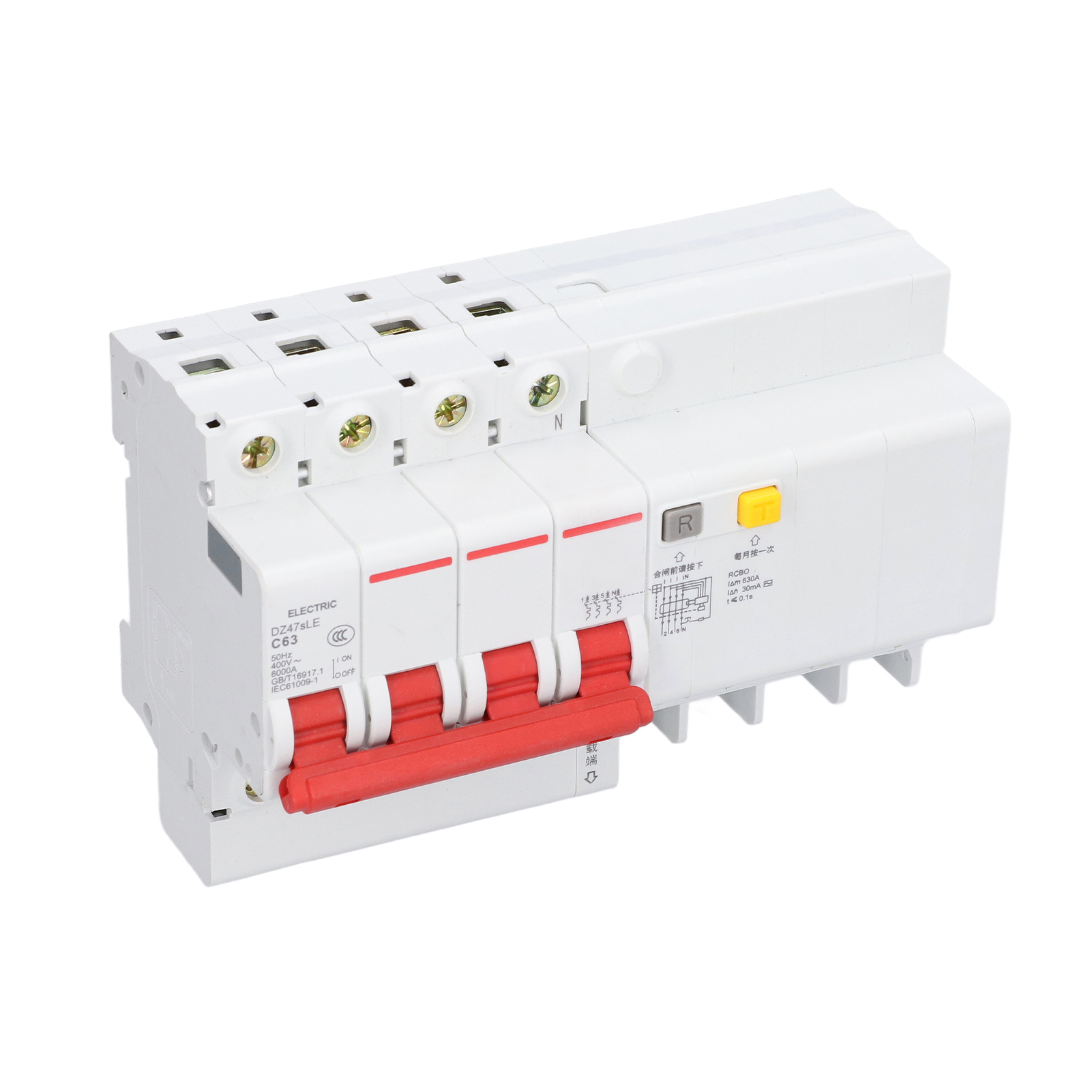 Fehlerstromschutzschalter Typ C, 4p+n 63a, Dz47sle, 400 V Ac, Niederspannungs-fehlerstromschutzschalter, Modularer Schalter