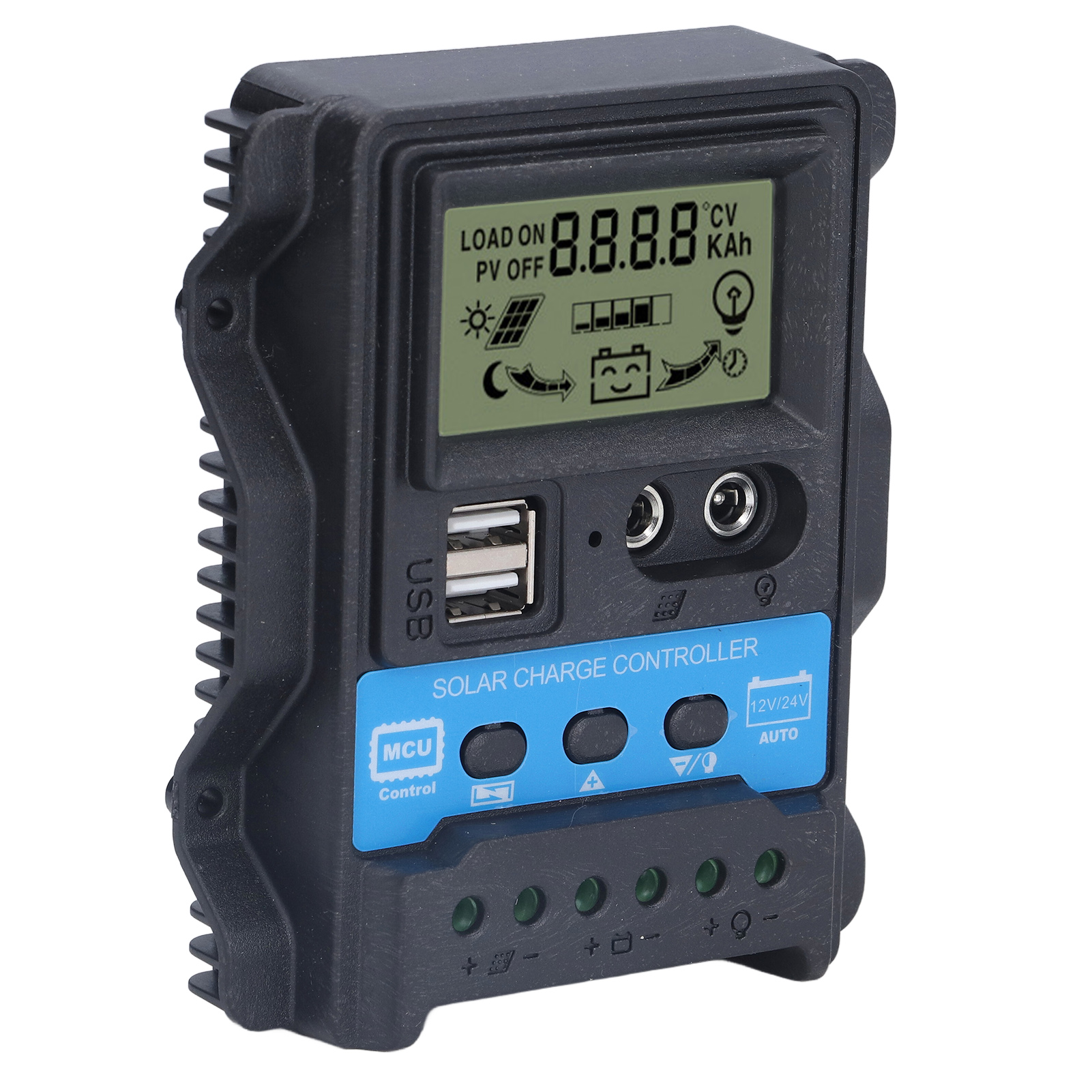 10a Pwm-solarladeregler Mit Lcd-bildschirm, Zwei 5v-usb-anschlüssen, 130w (12v) / 260w (24v) Laderegler