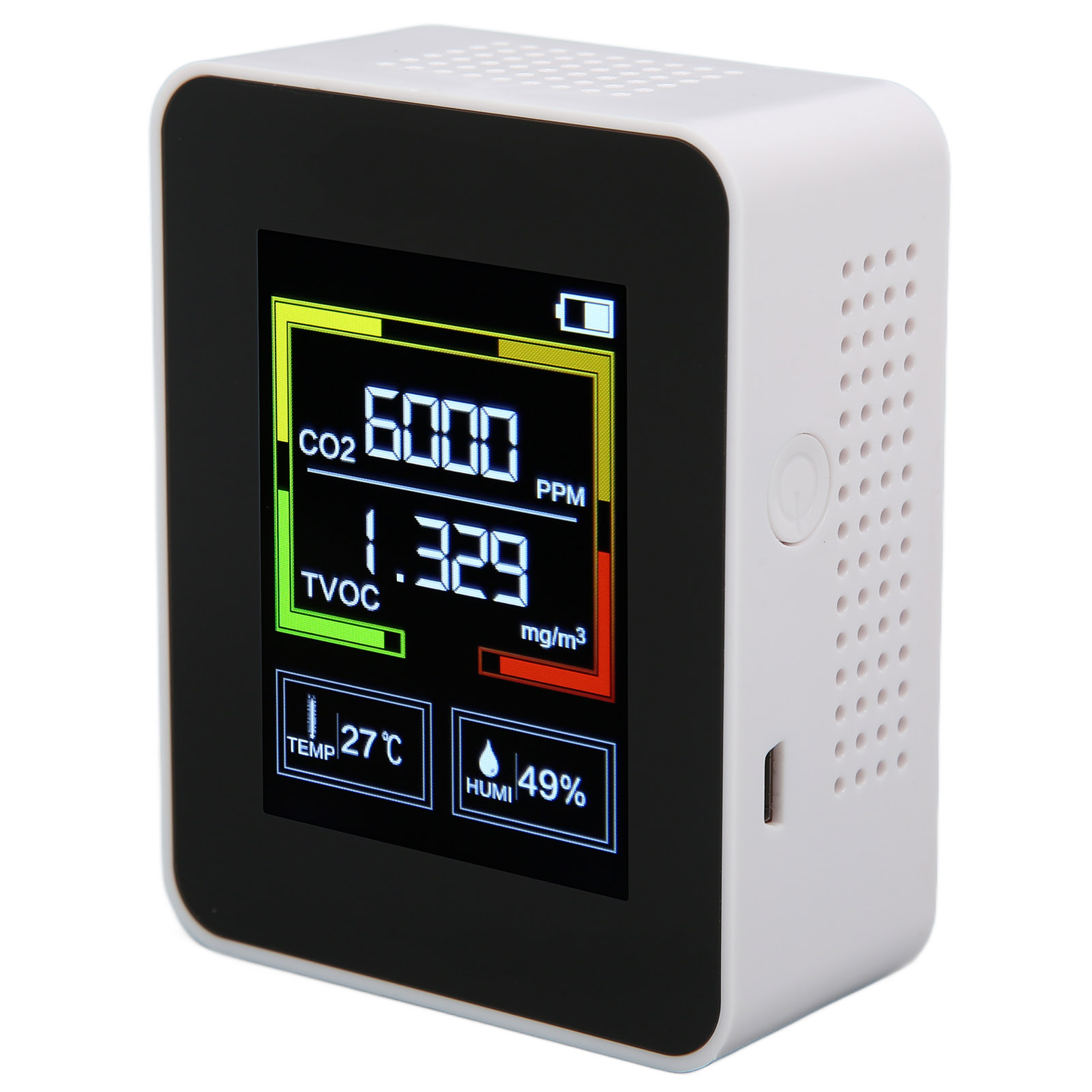 Znaz2co2 Co2-detektor 4-in-1 Intelligenter Luftqualitätsmonitor Tragbares Thermometer Hygrometer (weiß)