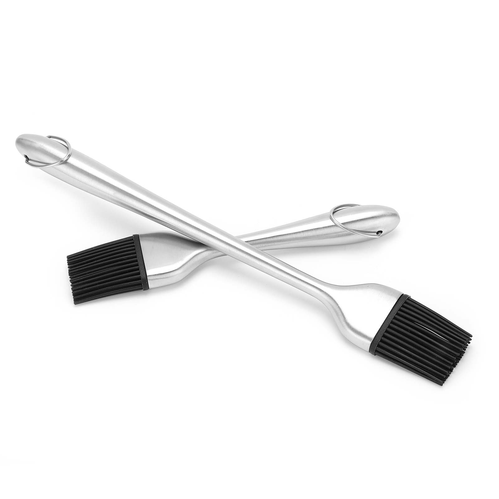 Set Mit 2 Lebensmittelechten Silikon-ölpinseln, Silberfarbene Edelstahlgriffe, Küchen- Und Backutensilien